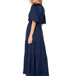 Liverpool Los Angeles Navy Blue Sateen V-Neck Short Sleeve Maxi Dress XL NWT